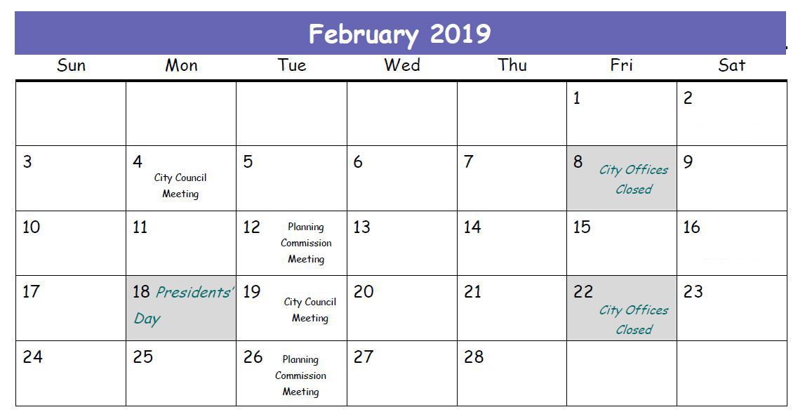February 2019 Calendar